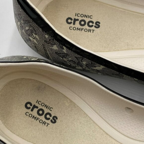 Crocs Lina Ballet Flats Oyster White/Black Print Slip On Women's Size 9 - Picture 11 of 12